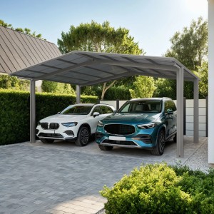 Ximax Carport Linea-60 M Edelstahl-Look für zwei Autos. Doppelcarport mit transparentem Dach.