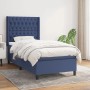 Blaues vidaXL Boxspringbett (90x200 cm) mit Matratze und Stoffbezug.