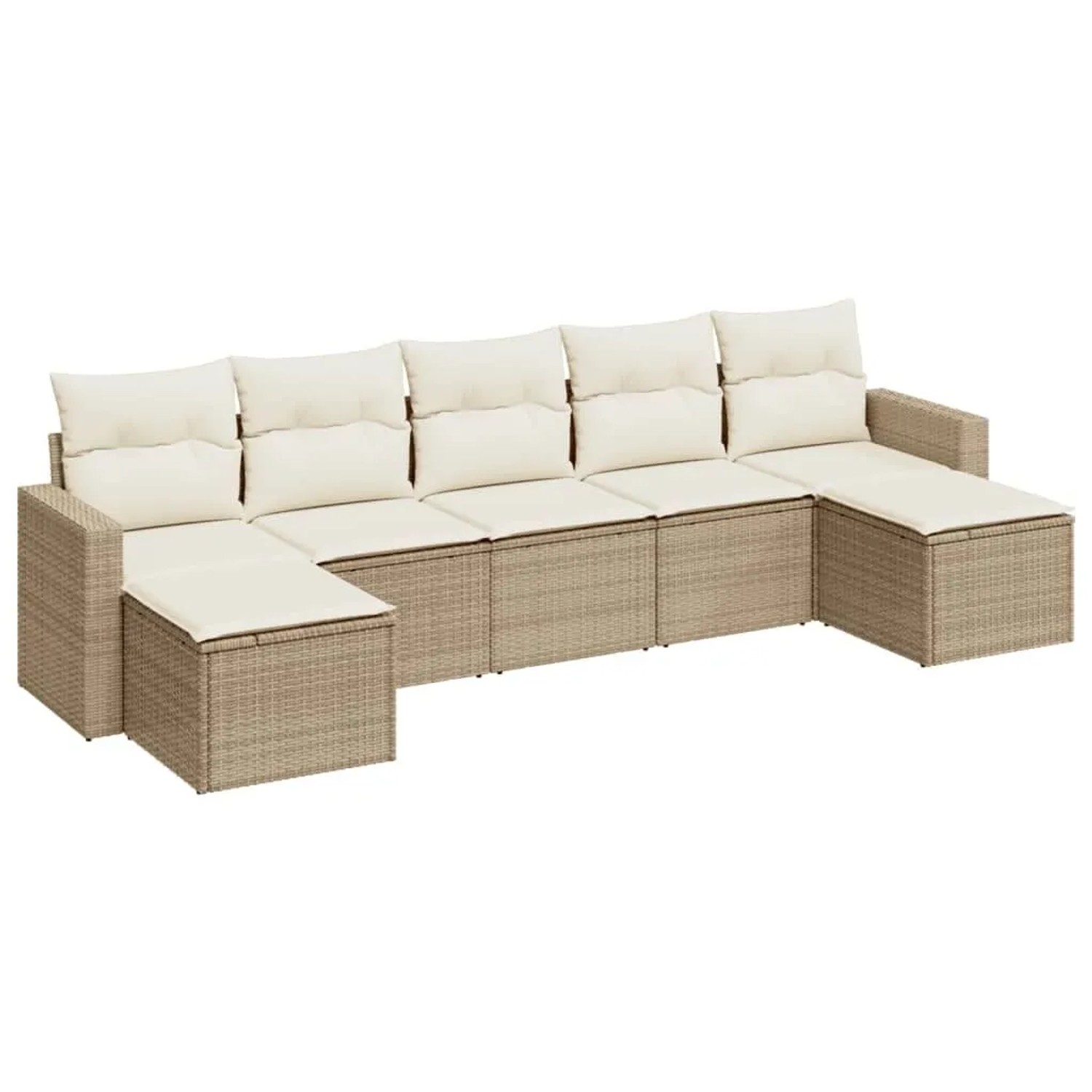 vidaXL 7-Tlg Garten-Sofagarnitur mit Kissen Beige Poly Rattan 3251675