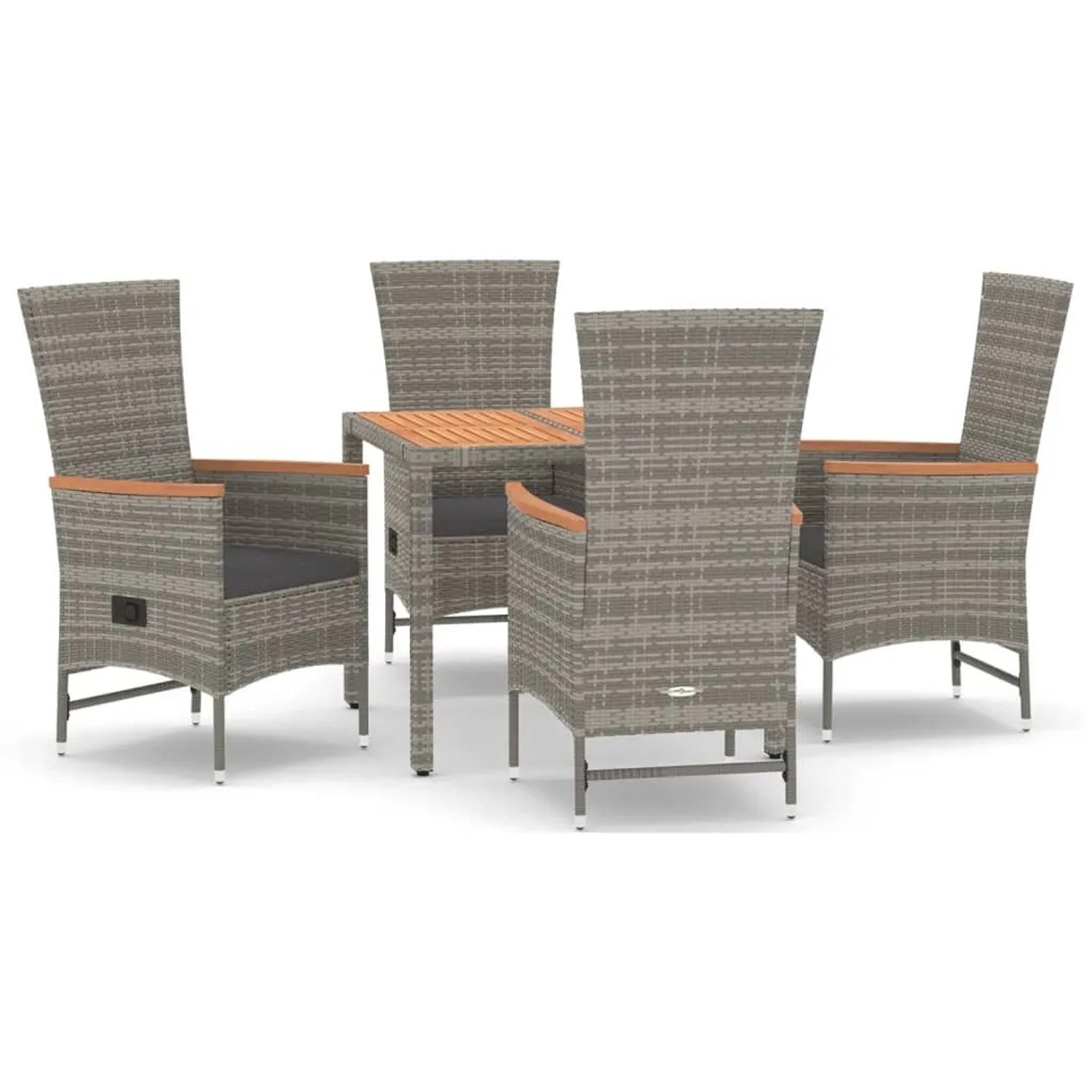vidaXL 5-Tlg Garten-Essgruppe mit Kissen Grau Poly Rattan 3157547
