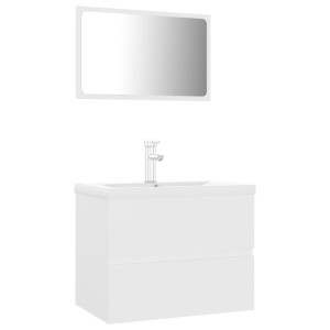Weißes vidaXL Badmöbel-Set Modell 57 mit Waschbeckenunterschrank, Becken mit Hahn und Spiegel.