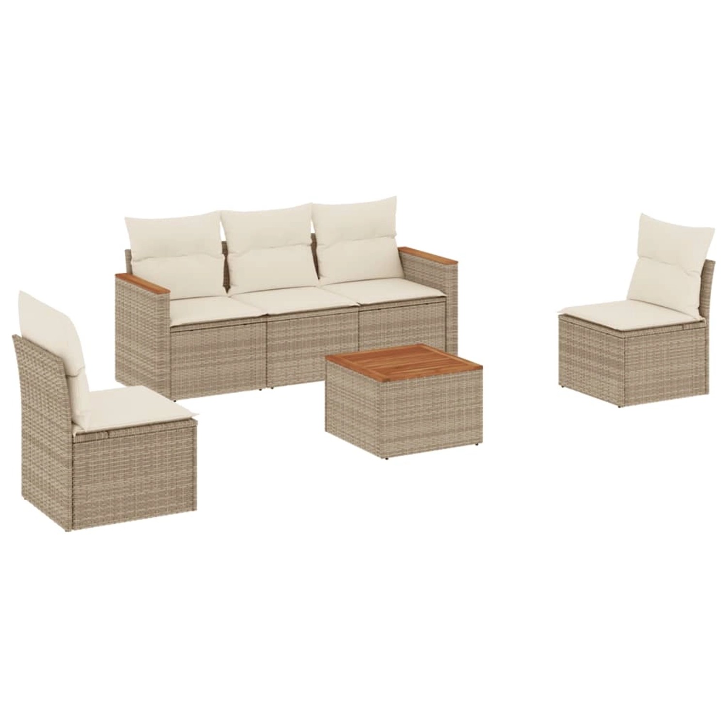 vidaXL 6-Tlg Garten-Sofagarnitur mit Kissen Beige Poly Rattan 3258257 günstig online kaufen