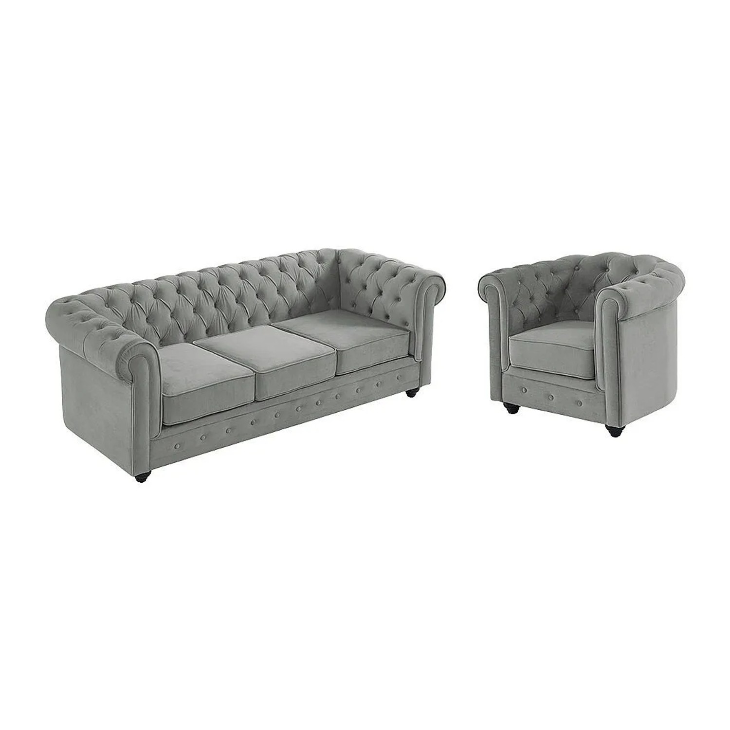 Vente-unique Couchgarnitur Mit Sessel Chesterfield Hellgrau 205 cm  82 cm