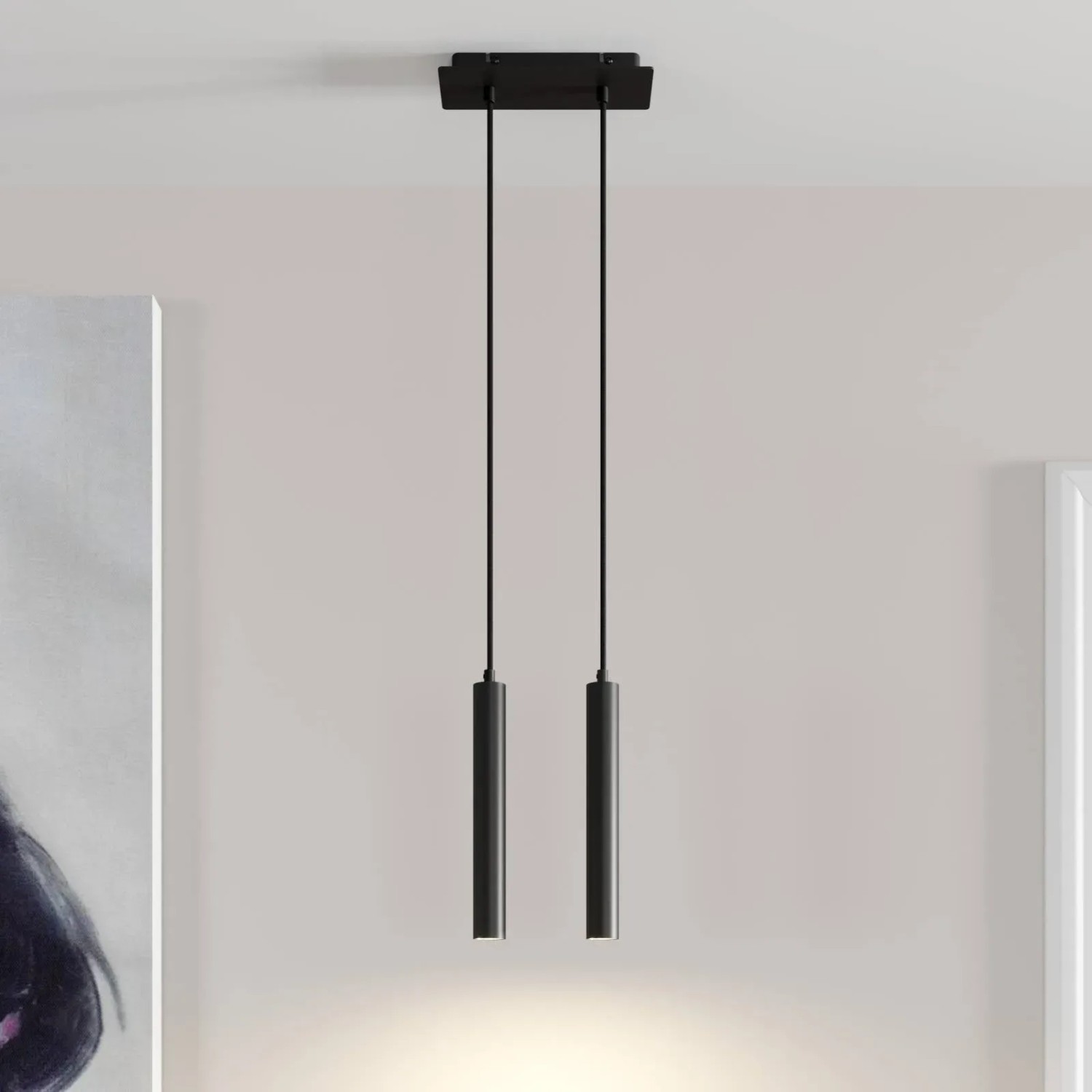 Moderne, schwarze LED-Pendelleuchte Arcchio Franka, 2-flammig, aus Aluminium für Wohnzimmer & Esszimmer.