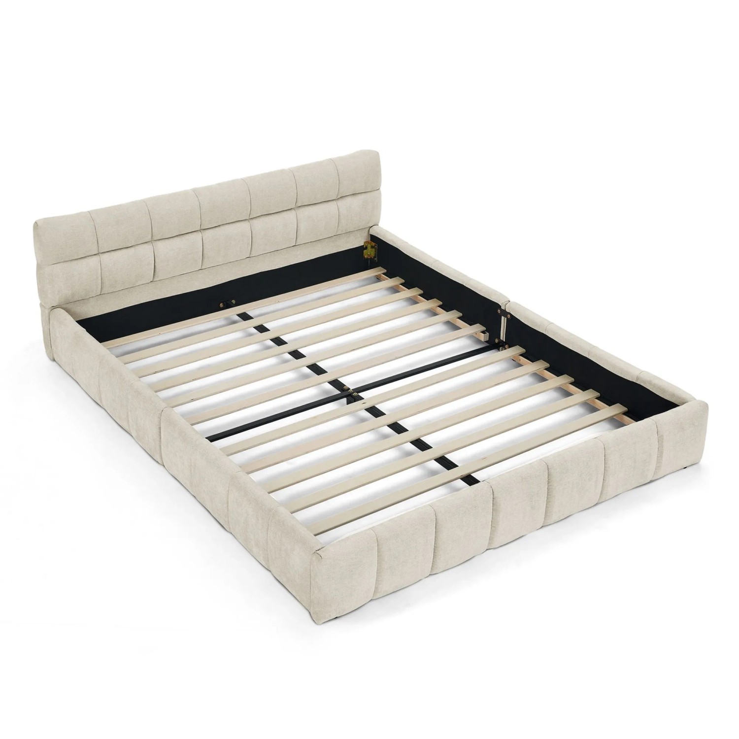 okwish Einzelbett 140x200cm mit Chenille Bezug Kinderzimmer Beige ohne Matratze