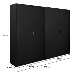 PROREGAL MegaDeal: 2 schwarze, abschließbare Flügeltürenschränke aus Stahl, 180x120x40cm, mit 4 Ebenen.