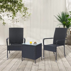 Juskys Gartenstühle Yoro 8er Set, stapelbare Polyrattan Stühle mit Armlehnen in Schwarz.