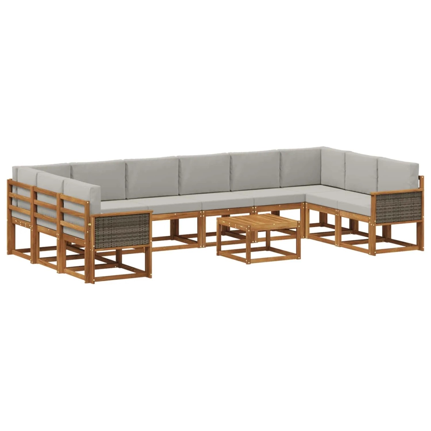 vidaXL Outdoor-Sofagarnitur mit Kissen 11 Stk Natur und Hellgrau 3385587