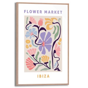Gerahmtes Bild Ibiza Flower Market, 30x20 cm, mehrfarbig. Wandbild mit Blumenmotiv im Holzrahmen.