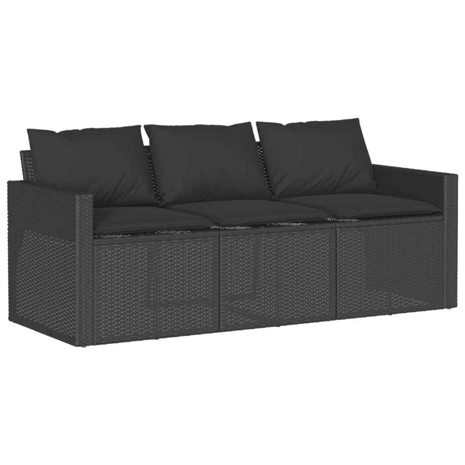 vidaXL Gartensofa mit Kissen 3-Sitzer Schwarz Poly Rattan 366341 günstig online kaufen