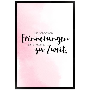Gerahmtes Poster mit Spruch "Erinnerungen Zu Zweit" in Rosa, 40x60 cm. Romantische Wanddeko.