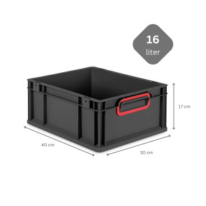 PROREGAL SuperSparSet 10x Eurobox Nextgen Color Mit Auflagedeckel HxBxT 17x30x40cm 16 Liter Schwarz Griffe Rot Geschlossen Eurobehälter Transportbox
