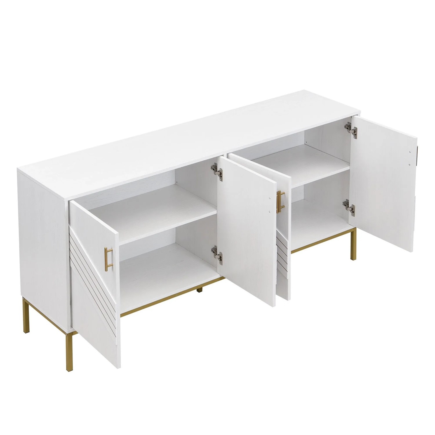 okwish Sideboard mit 4 Türen Metallbeinen Verstellbaren Regalen 160x40x80cm Weiß Gold