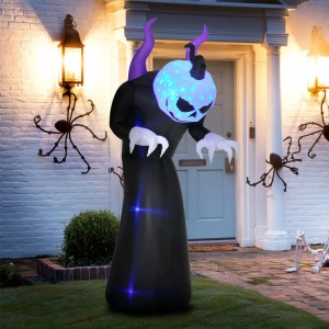 Outsunny 210cm aufblasbares Gespenst mit leuchtendem Kürbiskopf und blauen LEDs. Dekorative Halloween Figur.