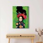 Buntes Leinwandbild: Frau mit Blumenkopf und Vögeln. Modernes Wandbild für Wohnzimmer & Co.