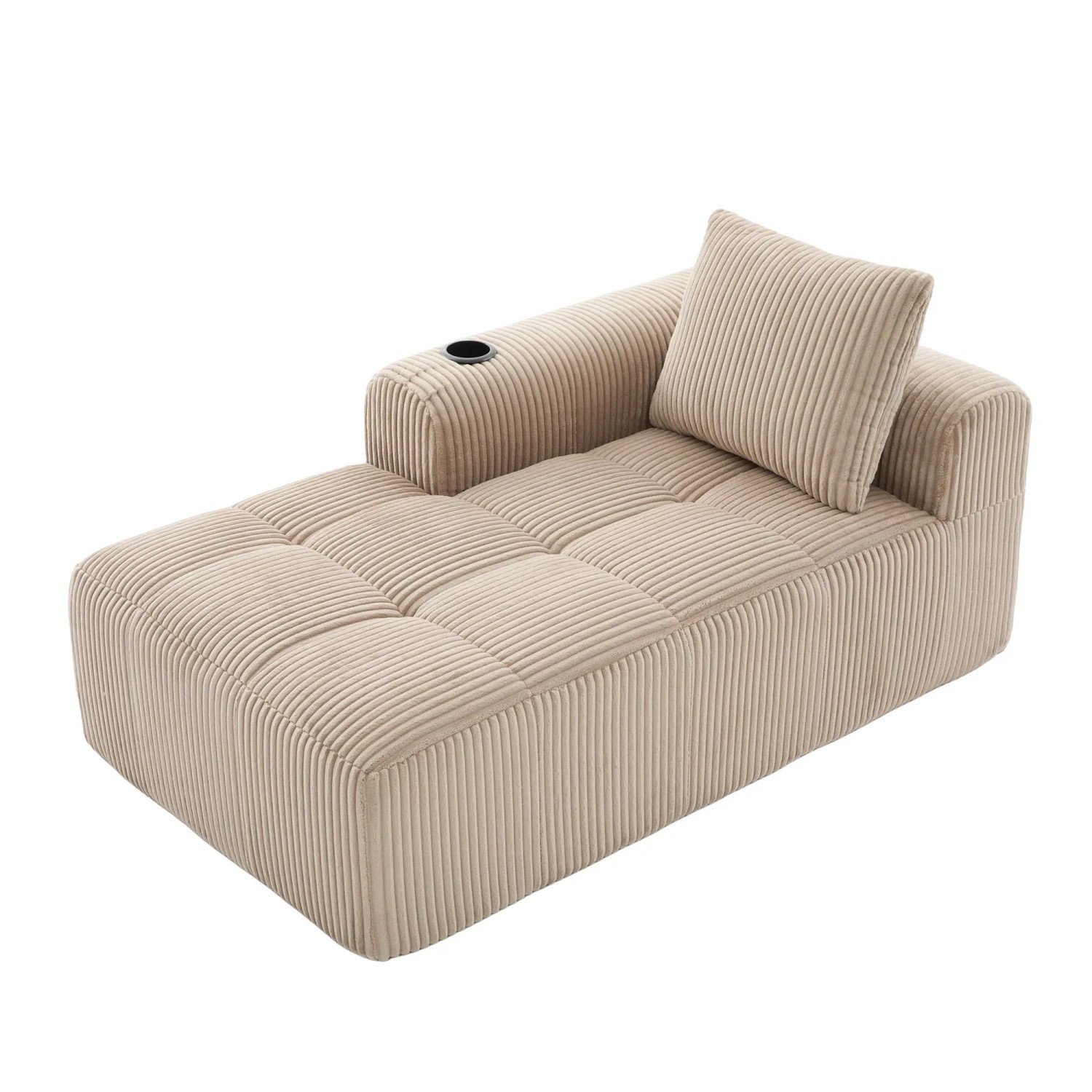 PXloue Sofa Cord Liegesessel Sofa ohne Montage mit Getränkehalter und Seitentasche Khaki