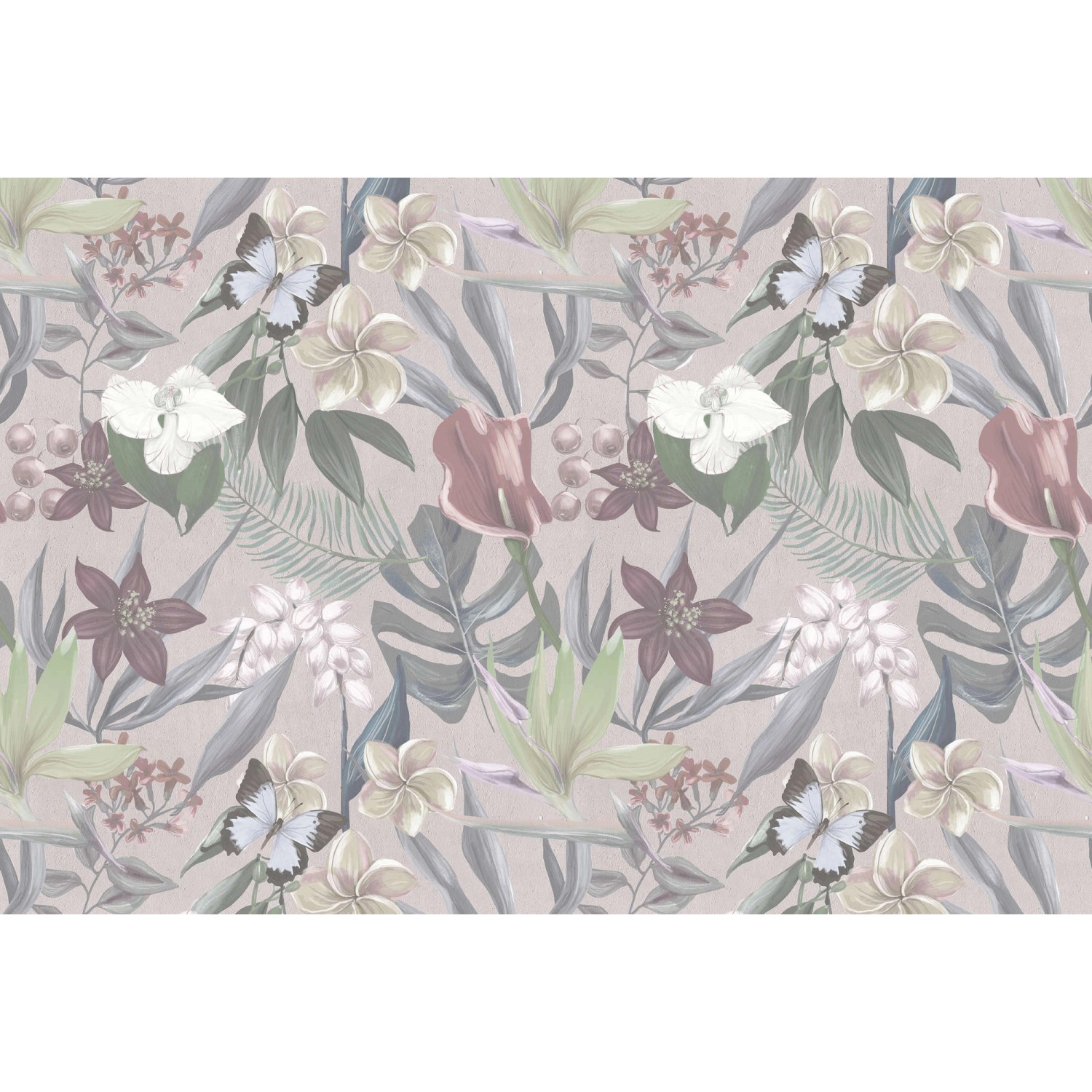 Fototapete Dschungel Blumen Beige Grün Blau 4,00 m x 2,70 FSC® günstig online kaufen