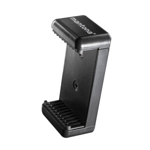 Schwarze Mantona Smartphone Halterung Smartstand. Universelle Klemme für Handys und Stative.