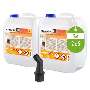Set: 2 Kanister Flambiol Bioethanol 96,6% Premium (je 5l) mit Einfüllstutzen für Ethanol-Brenner & Kamine.