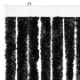 Anthrazitfarbener vidaXL Insektenschutz-Vorhang aus Chenille mit dichten Strängen und weißer Aufhängeschiene.