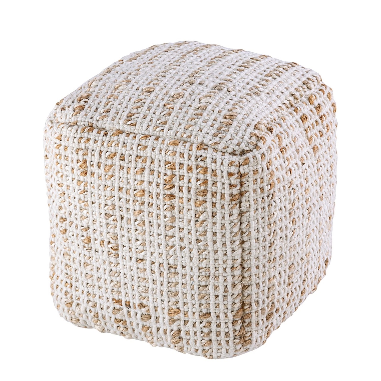 Casamia Pouf Würfel Boho Jute Weiß Hellbraun günstig online kaufen