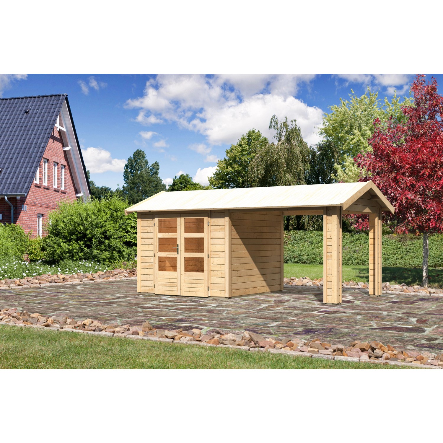 Karibu Holz-Gartenhaus Timra Naturbelassen Satteldach 240 cm x 244 cm günstig online kaufen