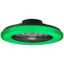 Schwarze LED-Deckenleuchte Badria mit Ventilator und grüner Kristalloptik, Ø 49 cm.