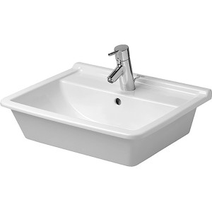 Weißes Duravit Starck 3 Einbauwaschbecken, 56 cm, mit Hahnloch und Armatur.
