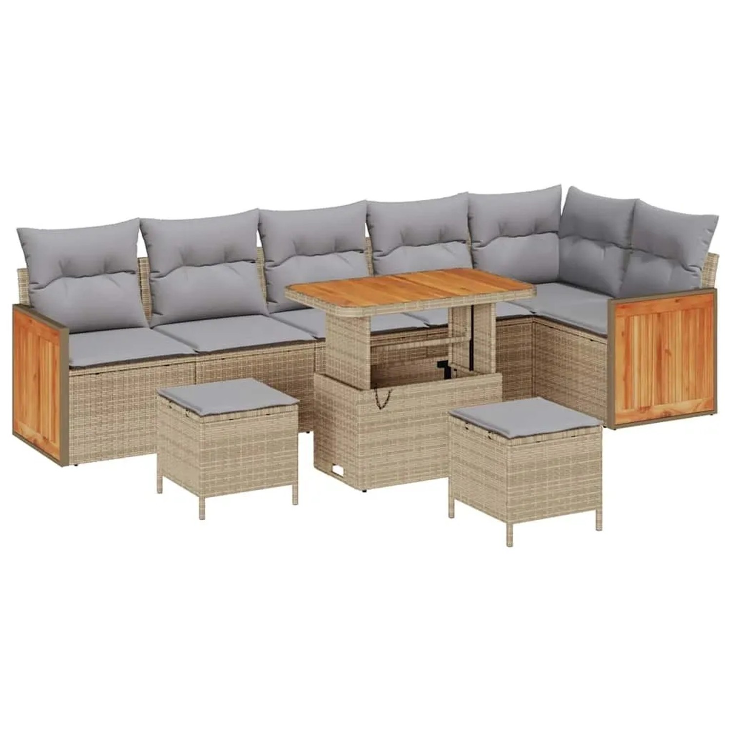 vidaXL Gartensofa-Set mit Kissen 11 Stk Beige und Hellgrau Poly-Rattan 3365277