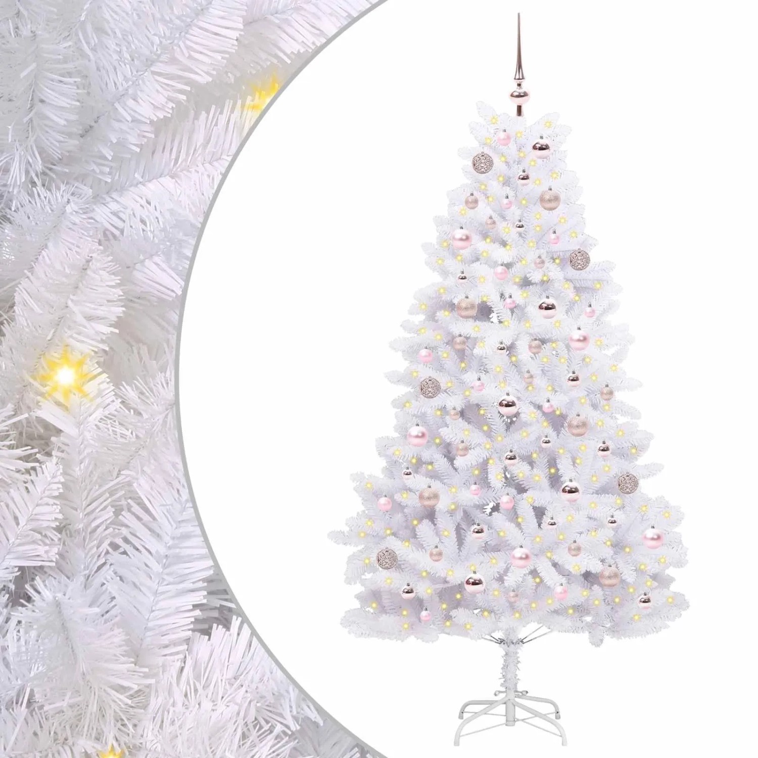 vidaXL Künstlicher Klappbarer Weihnachtsbaum Weiß 180 cm PVC und Stahl 3426596