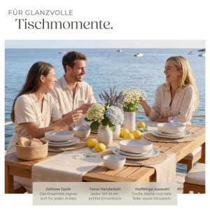 Tectake Tafelservice Mare für 6 Personen im maritimen Design auf gedecktem Tisch.