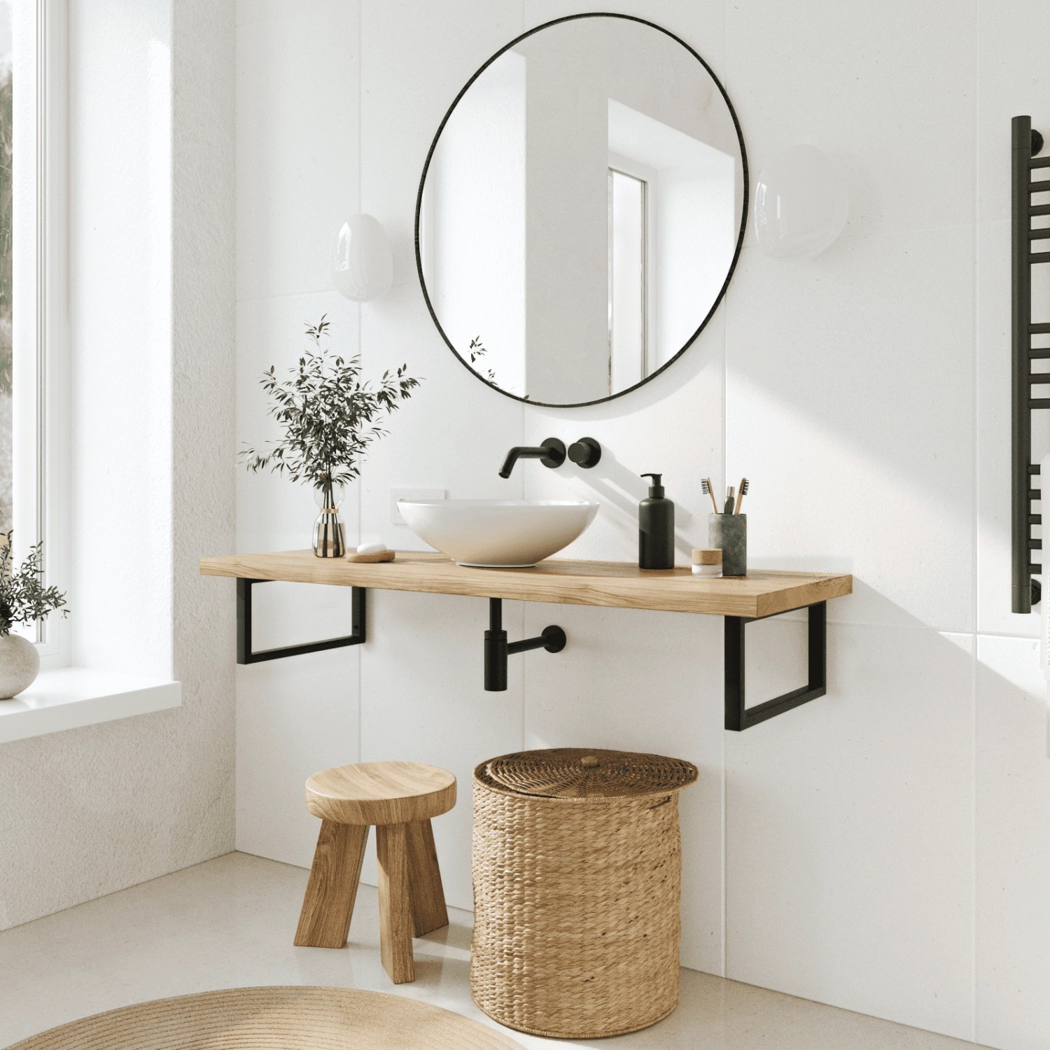 HEVVA Waschtischhalterung RHEIN 20 cm Hoch 50 cm Tief 2er Set Schwarz_5