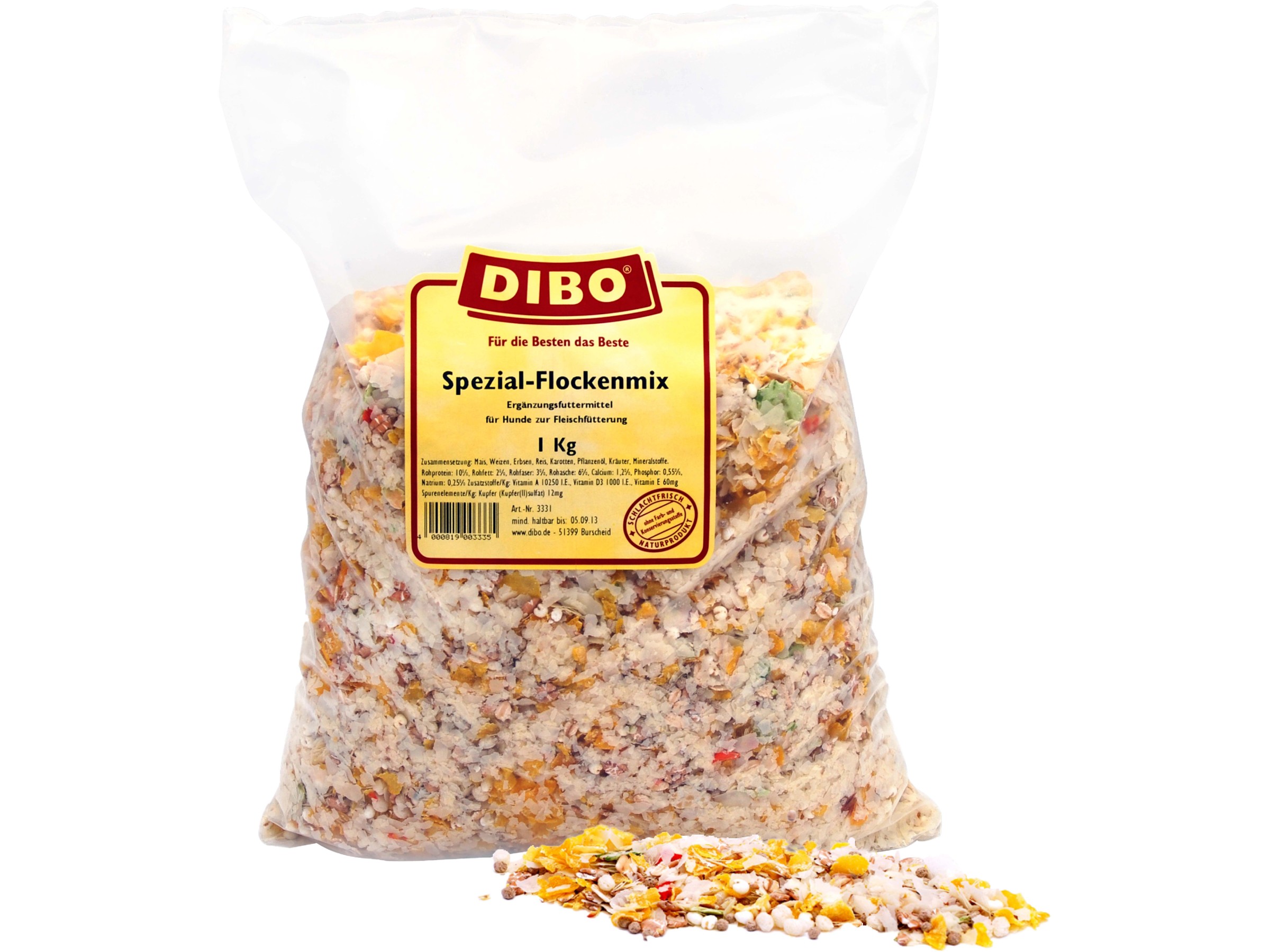 LuCano Flocs 1 Kg – BARF Ergänzungsfutter Für Hunde, Mit Mais, Reis, Gemüse & Nudeln