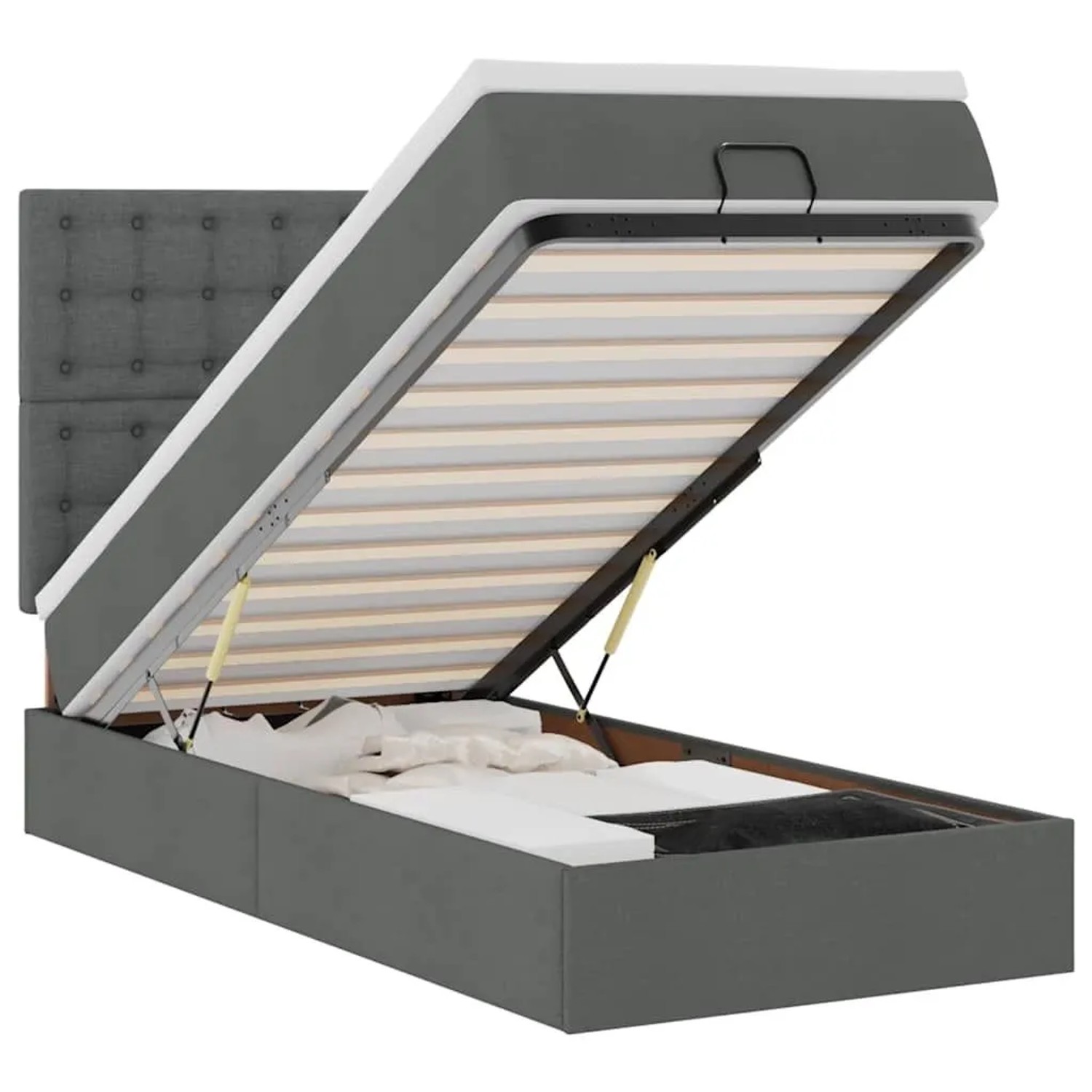 vidaXL Ottoman-Bett mit Matratze & LEDs Dunkelgrau 90x190 cm Stoff 3314135
