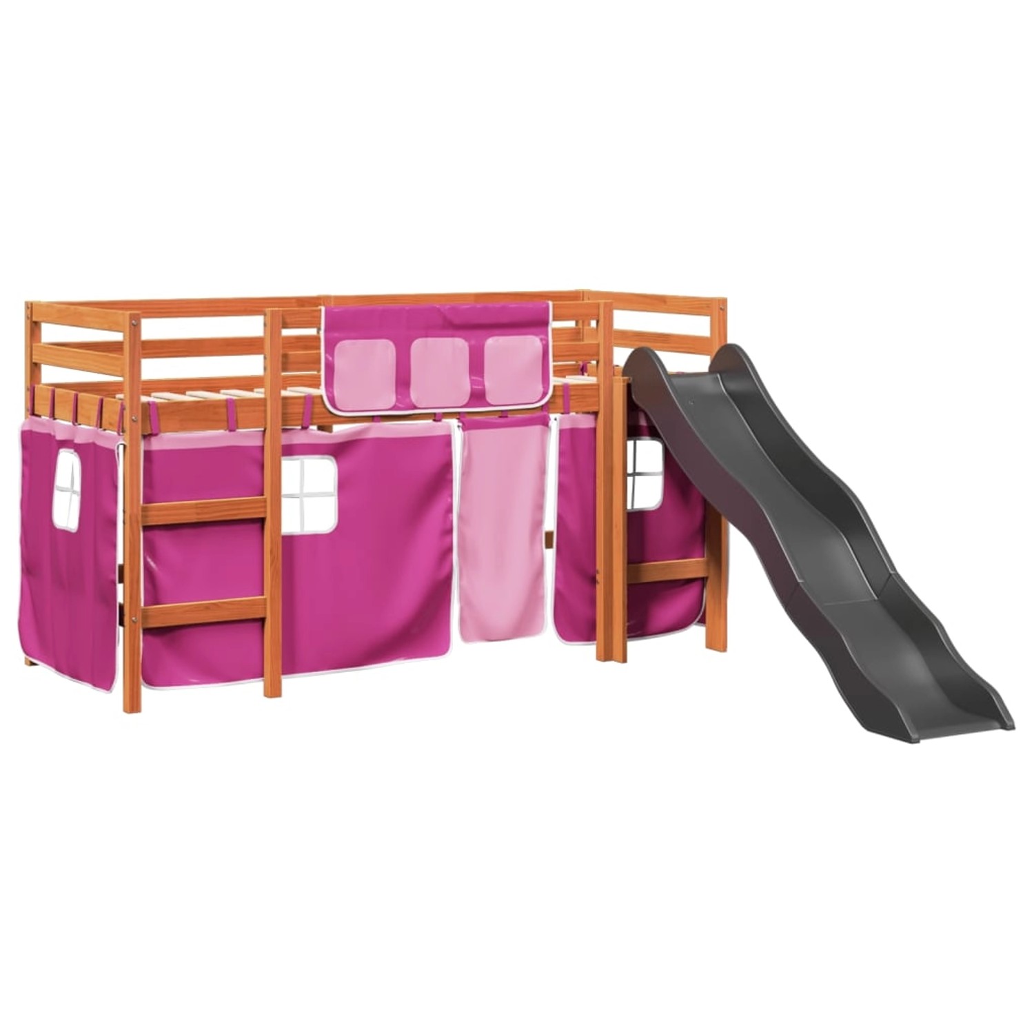 vidaXL Kinderhochbett mit Vorhängen Rosa 80x200 cm Massivholz Kiefer 330907 günstig online kaufen