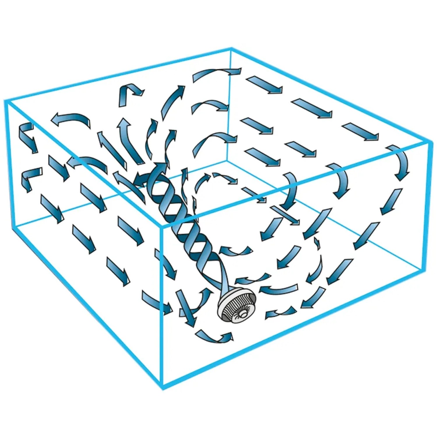 Illustration der Luftzirkulation eines Vornado Tischventilators 530 Schwarz in einem Raum.