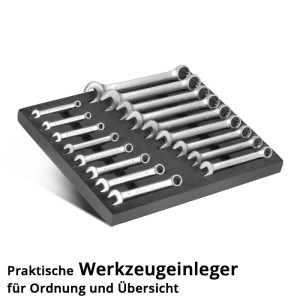 STAHLWERK Werkzeugwagen-Einlage mit 17-teiligem Ringmaulschlüssel-Satz in Schaumstoffeinlage.