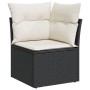 vidaXL Garten-Sofagarnitur, schwarzes Poly Rattan Ecksofa mit cremeweißen Kissen.