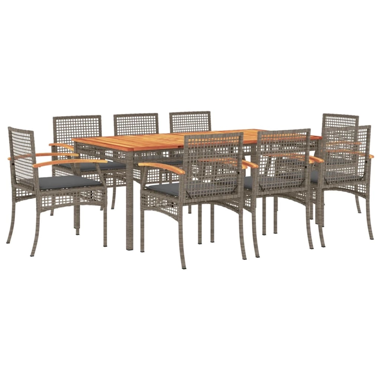 vidaXL 9-Tlg Garten-Essgruppe mit Kissen Grau Poly Rattan 3213574 günstig online kaufen