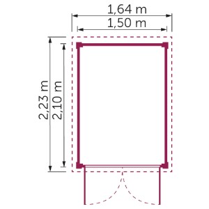 Grundriss Kiehn-Holz Gerätehaus KH 19-019, 150x210 cm, unbehandeltes Holz.