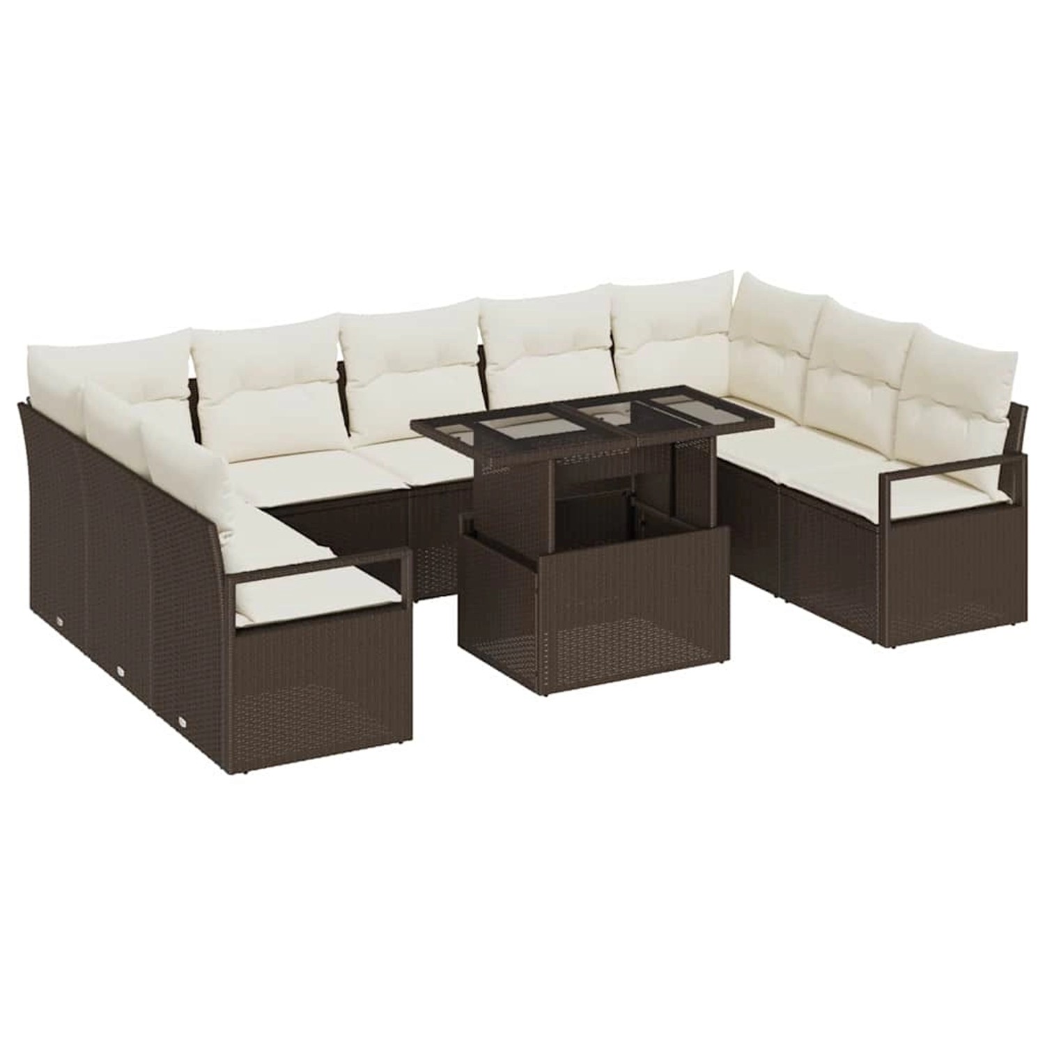 vidaXL Garten-Sofa-Set mit Speicher 10-Tlg Braun Poly Rattan 3357621 günstig online kaufen