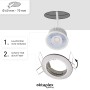 Oktaplex Spotrahmen Sedan, gebürstete Edelstahloptik, mit LED-Modul und Montagefedern. Zeigt Einbau in Decke, Ø 60-70mm.