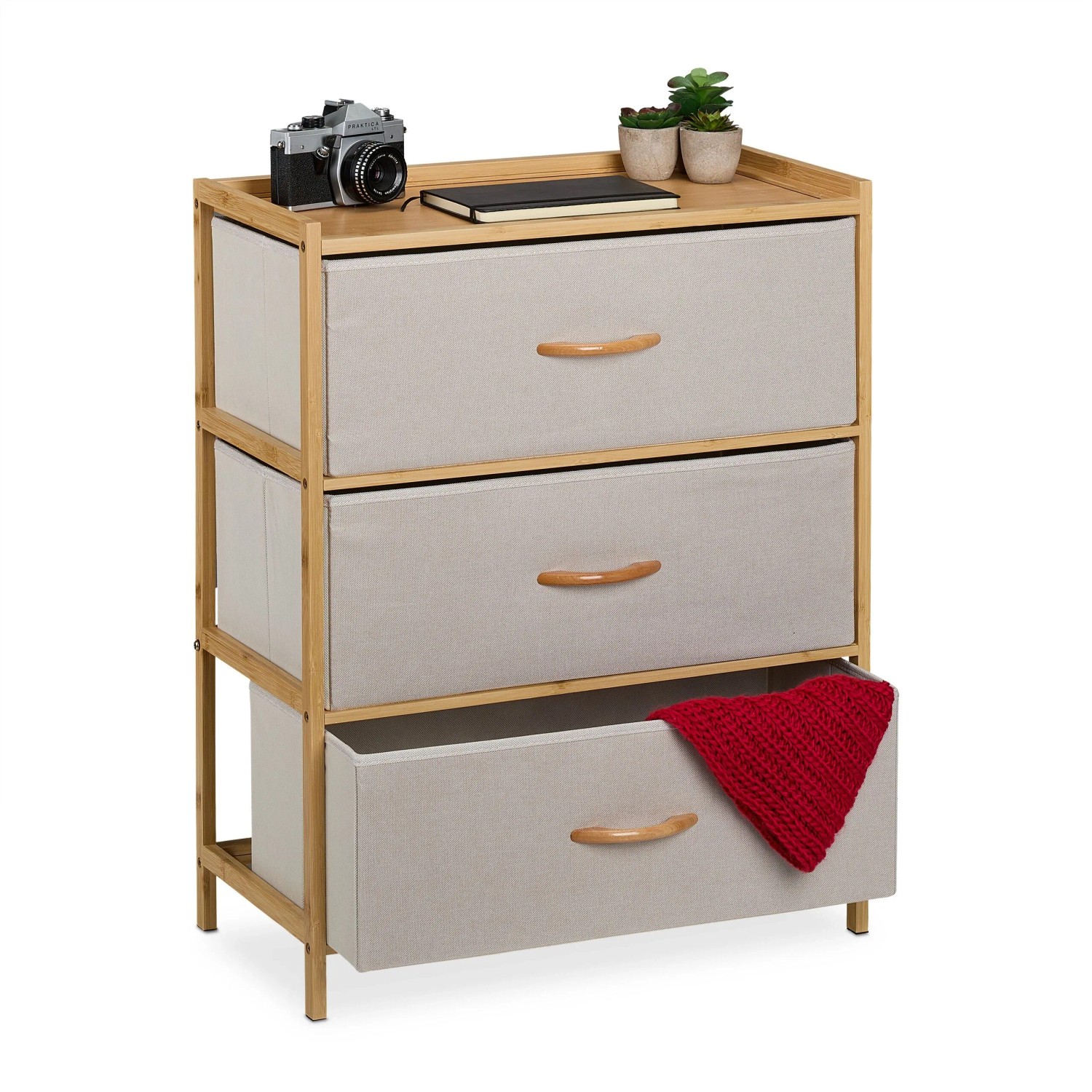 Relaxdays Kommode Bambus Beige 3 Schubladen 73 cm x 57,5 cm x 30 cm 5,4 kg