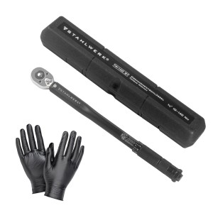 STAHLWERK Drehmomentschlüssel TW-140 ST mit Transportbox und Handschuhen.