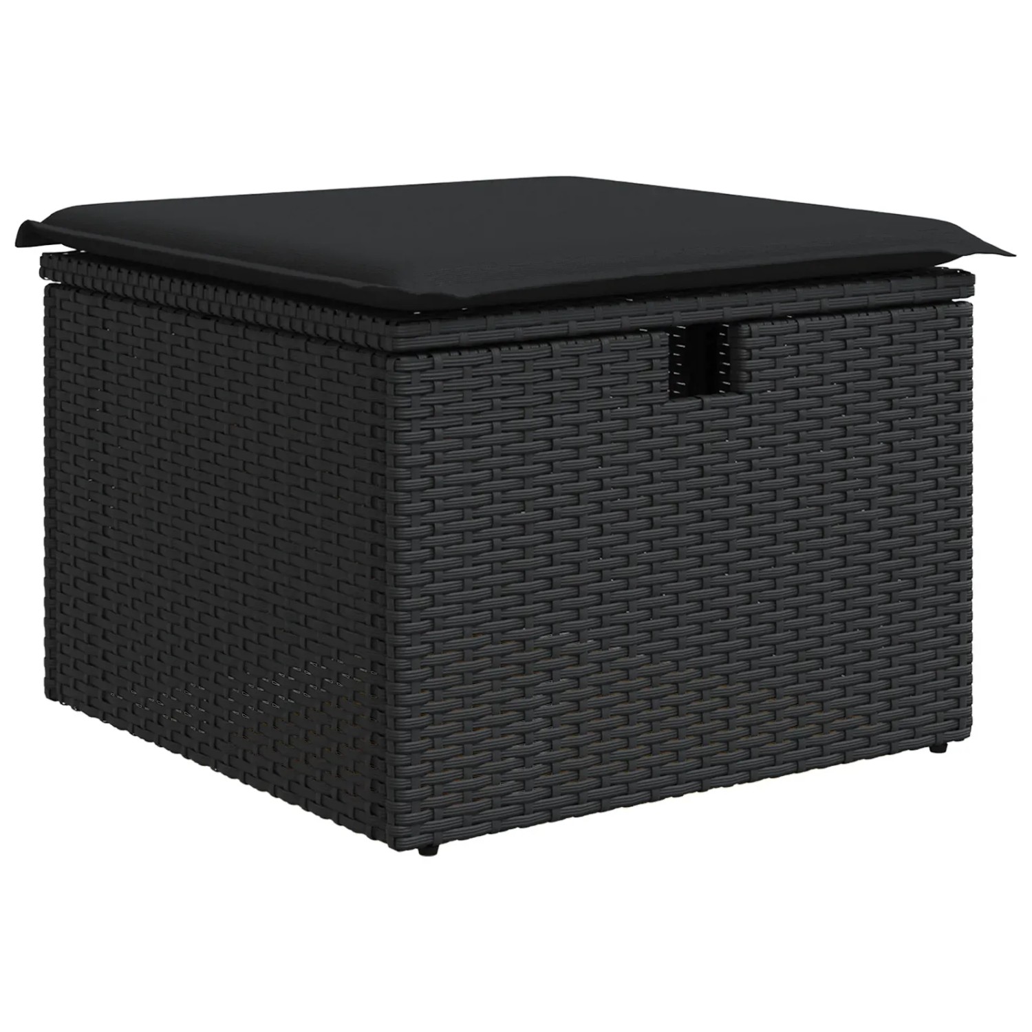 Schwarzer vidaXL Gartenhocker aus Polyrattan mit Kissen, Teil des 8-tlg. Sofa-Sets.