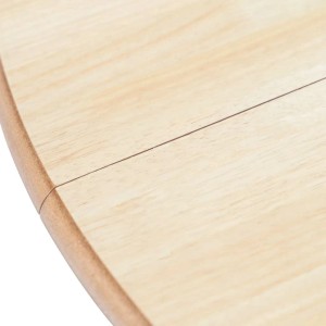 Detailansicht: Weiß-brauner Esstisch aus Massivholz (Gummibaum), Tischplatte aus MDF.
