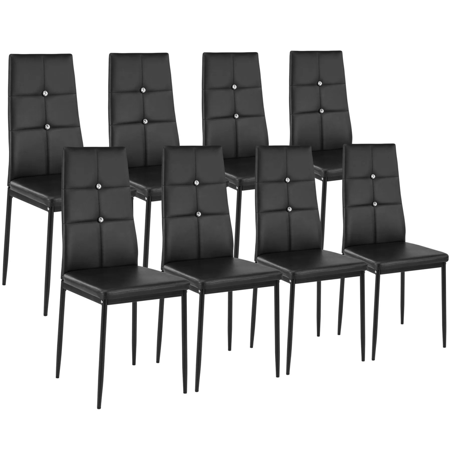 Tectake Set Esszimmerstuhl Julien Gepolstert Mit Kunstlederbezug Hohe Rückenlehne Mit Glitzersteinen 8Er Set 40 x 42 x 97 cm Schwarz