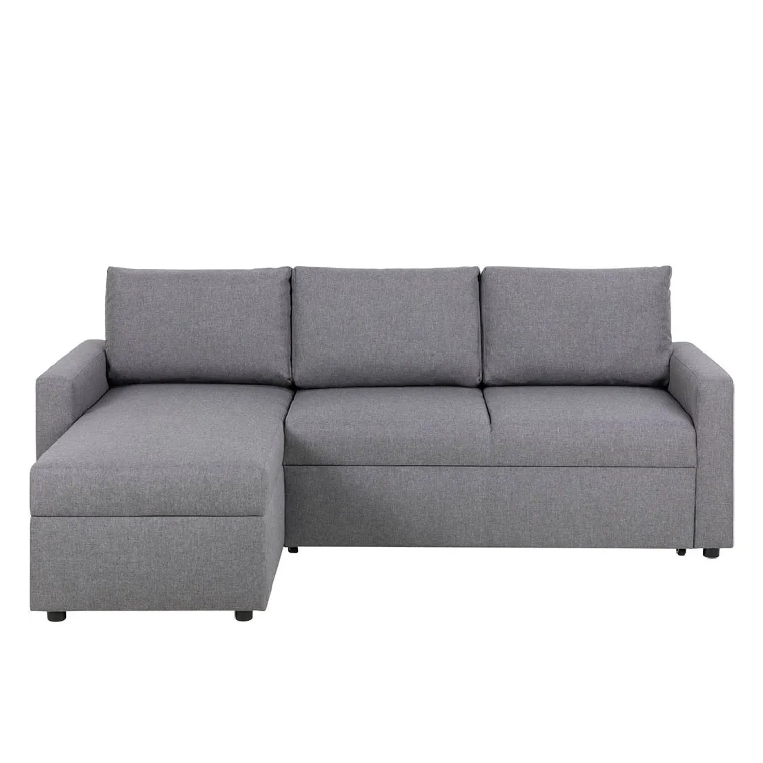 Hellgraues ebuy24 Schlafsofa mit Ottomane, Stauraum und Auszug.
