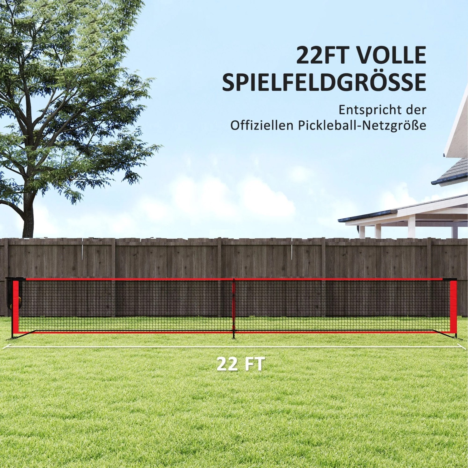 SPORTNOW Pickleball Netz in Rot-Schwarz auf Rasen. Regulationsgröße 22FT für Sport & Fitnessgeräte.
