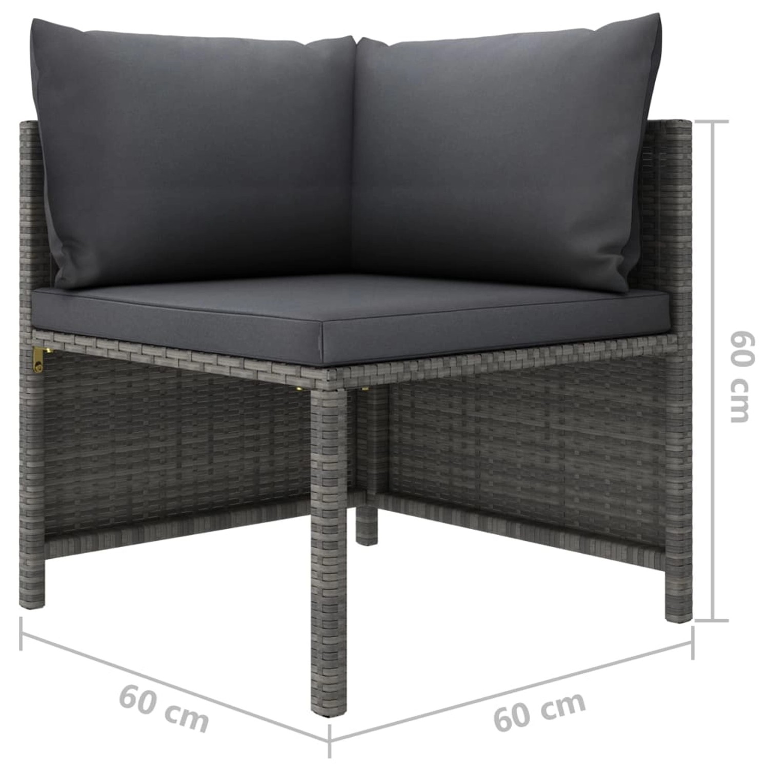 Graues vidaXL Garten Lounge Set Eckteil mit anthrazitfarbenen Kissen aus Polyrattan.